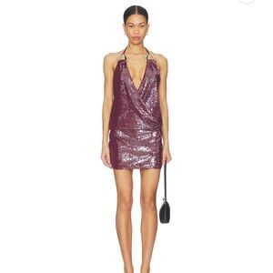 Superdown Allira Halter Mini Dress in Plum Sequin XS